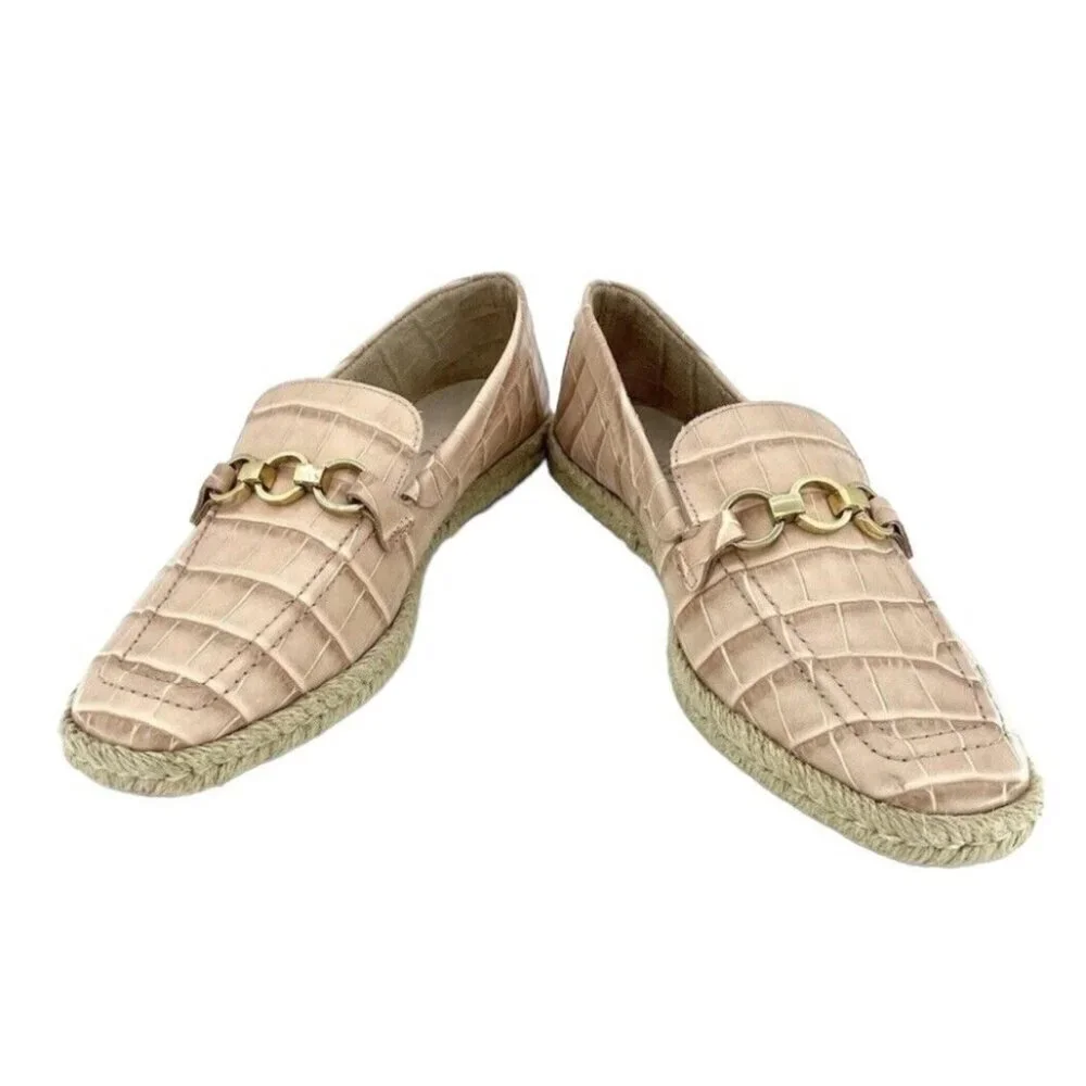 Schutz Loafers Patty Crocodile Embossed Pink Leather Flats SZ 7.5 New